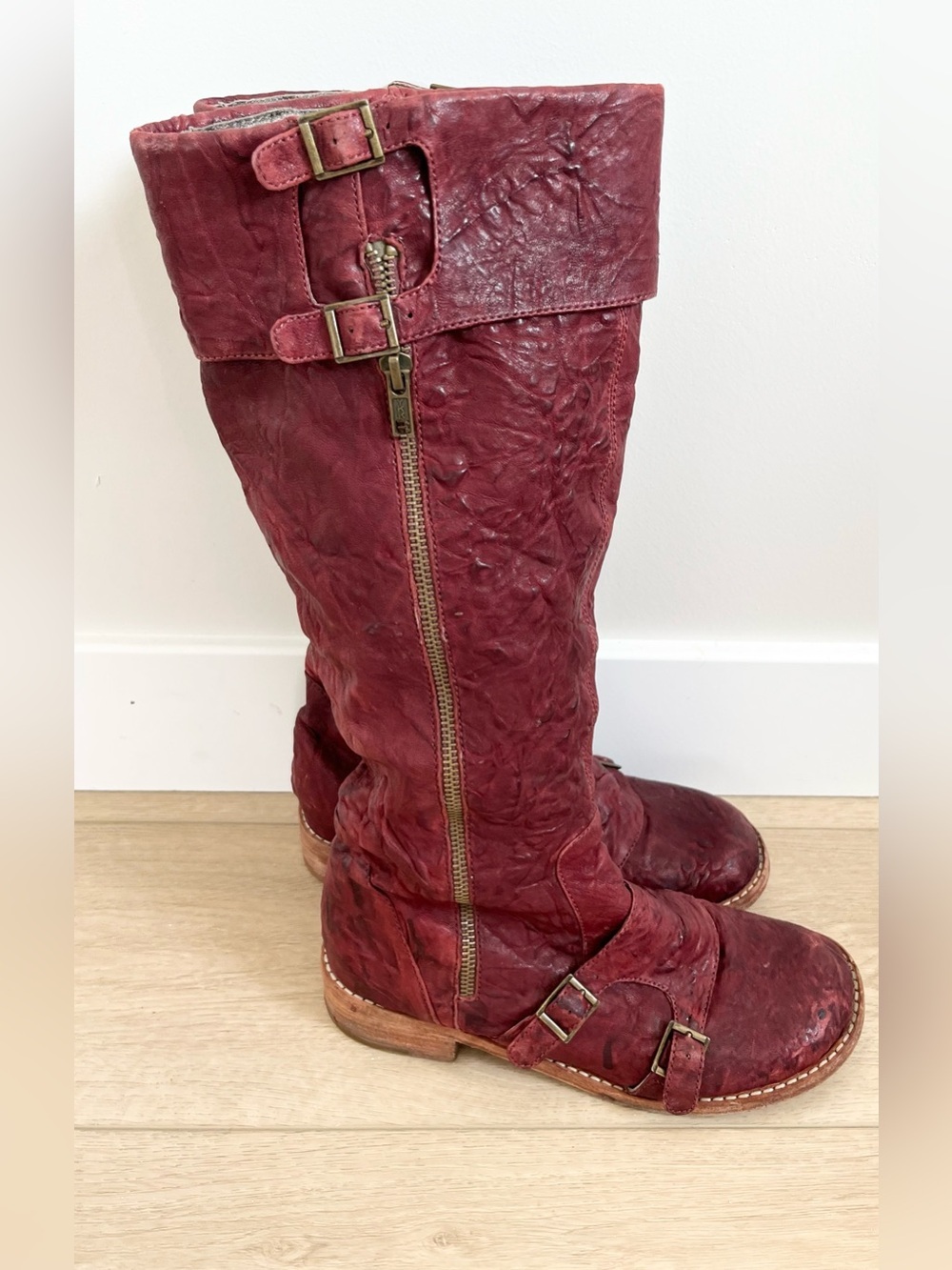 Anthropologie Geewawa Red Leather Riding Boots Boho Western Zipper Size 7